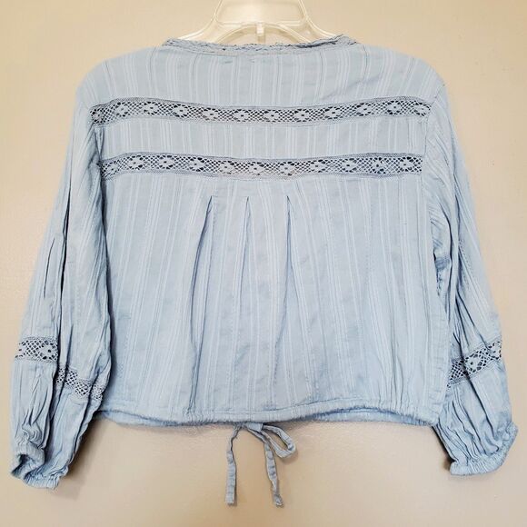 Free People Follow Your Heart Top Womens Size XS Dusty Blue Cropped Peasant - Picture 4 of 12